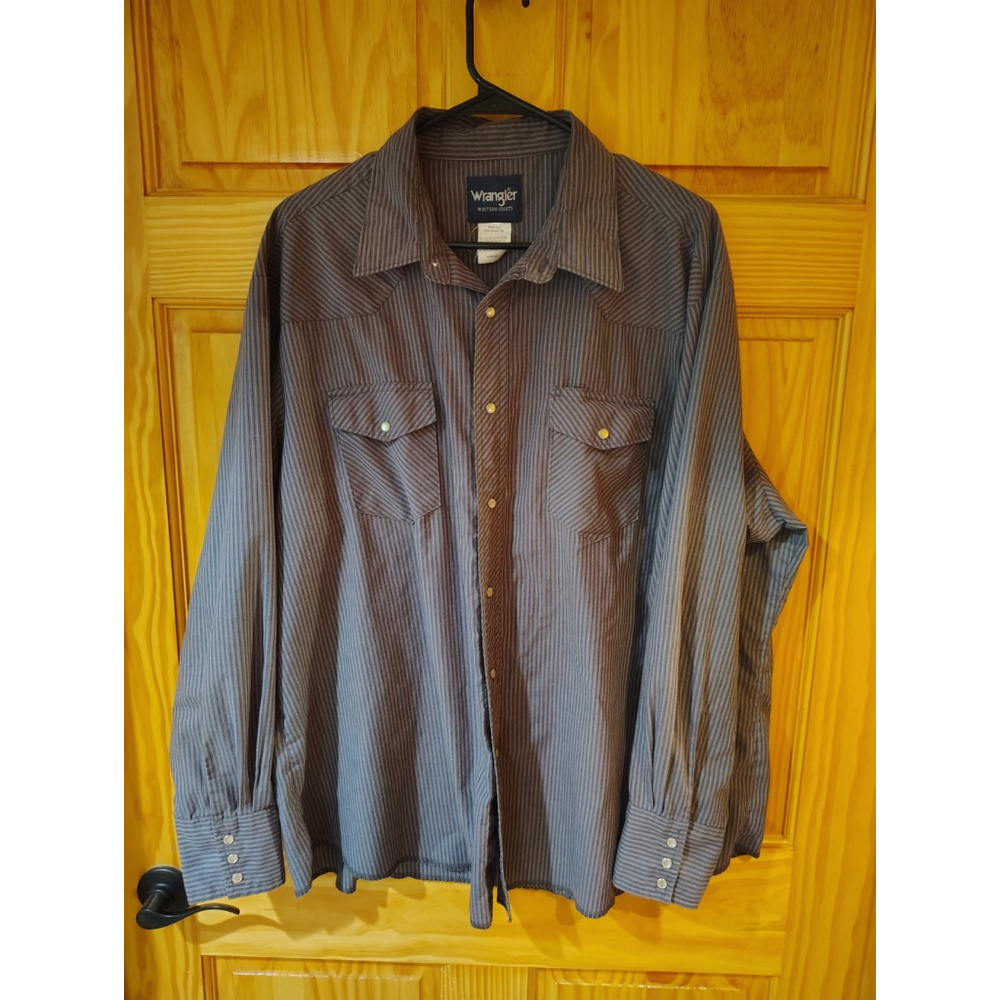 Wrangler Western Shirt Mens Dress Pearl Snap Long Sleeve Dark Grey Stripes XXL